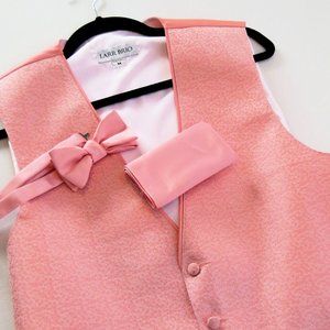 Special Occasion Vest, Tie and Pocket Square, Peach/Pink, M Formal